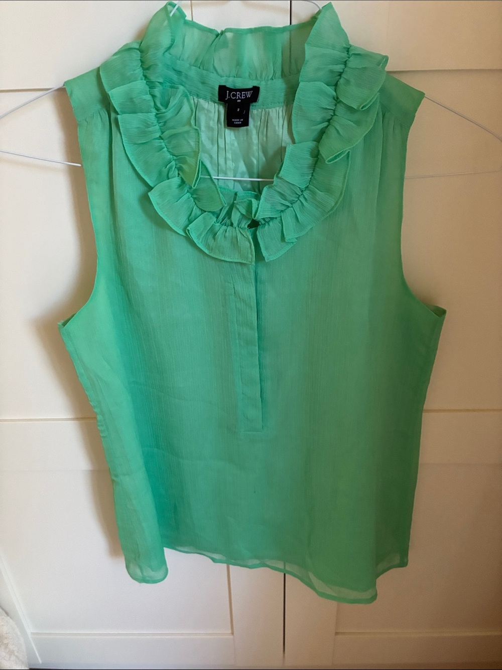J. Crew Mint Green Ruffle Neck Sleeveless Camisole